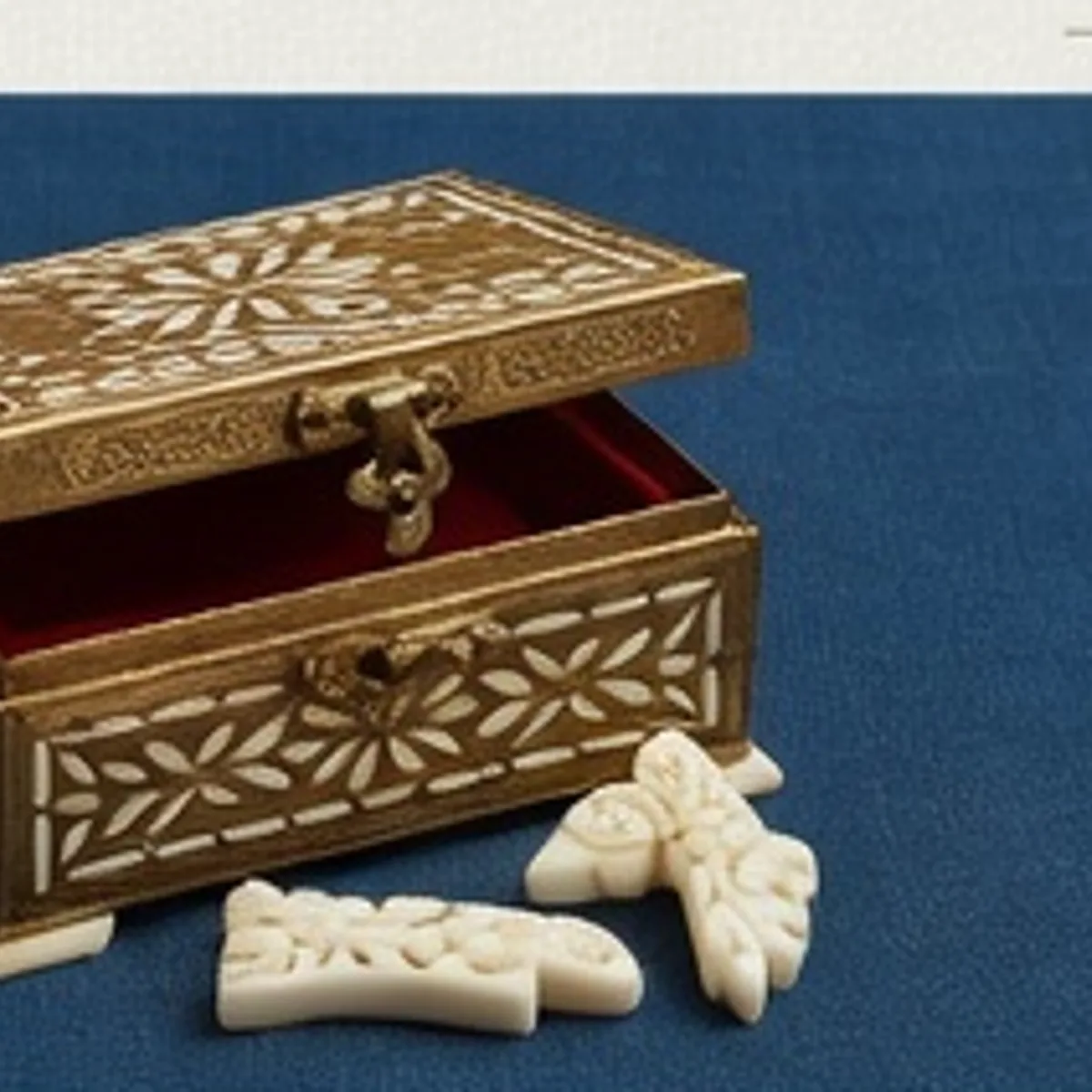 Brass-and-Bone Inlay Jewelry Box