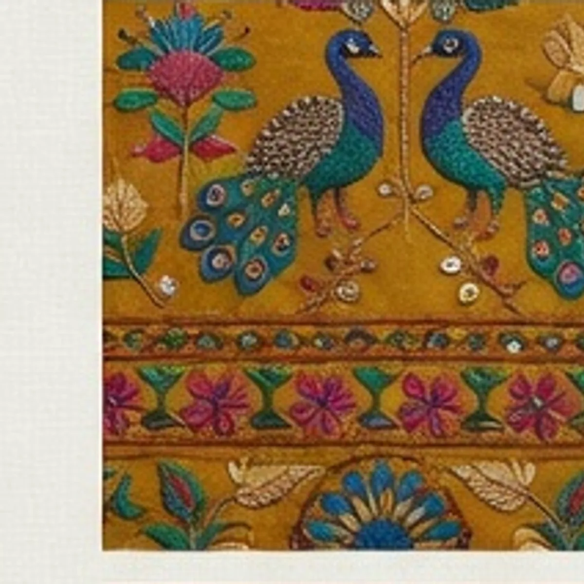 Phulkari Peacock Pair Embroidered Panel